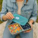 2-Compartment Stainless Steel Snack Container with Leakproof Lid | Reusable Grab-and-Go Food Storage Box | Portable Bento Organizer for Travel, Camping, Lunch Prep, Dishwasher Safe (SET A, 4 Pack)