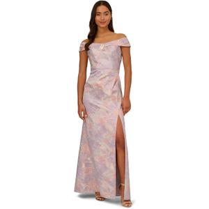 Adrianna Papell Womens Jacquard Off The Shoulder Gown (16, Peri Multi)