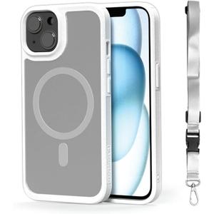 BLACK+DECKER for iPhone 15 Case, Compatible with MagSafe, Shockproof Military-Grade Protection, Magnetic Phone Case for iPhone 15 Pro, White (Changeable Buttons & Lanyard)