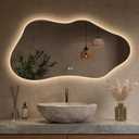 Keonjinn 48 x 24 Inch Asymmetrical Backlit Bathroom Mirror, Tempered Glass