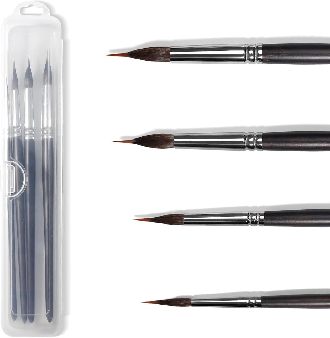 2 x Professional Watercolor Brushes with Two-Layer Liner - Synthetic Nylon Tip & Horsehair Brush Head for Detail & Bold Strokes - Black/Brown Set - for Watercolor/Acrylic/Gouache/Ink (4, Black)