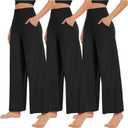 NEW YOUNG 3 Pack Women's Wide Leg Pants with Pockets High Waist Loose Sweatpants Casual Lounge Yoga Workout Palazzo (Medium, Black)