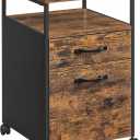 VASAGLE File Cabinet, Mobile Filing Cabinet with Wheels, 2 Drawers, Open Shelf, for A4, Letter Size, Hanging File Folders, Rustic Brown and Ink Black UOFC71X