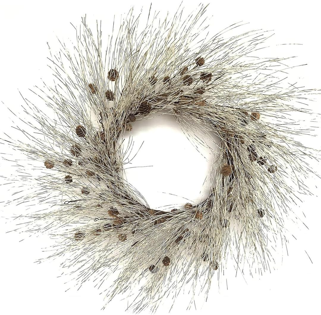Winter Birch Pinecone Wreath - 26 Inch Winter Front Door Wreath with Pinecone Needle for Front Door or Indoor Home Wall Window Christmas Decor (Grayish Green)