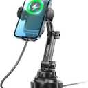 TOPGO [Upgraded Cup Phone Mount Wireless Charger, Universal Cell Phone Holder Car Charger Wireless Charger Cup Phone Holder Fast Charging for iPhone16 Pro Max, Samsung Galaxy - Black