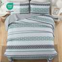 Luxudecor Quilts Queen Size Boho Sage Green Quilt Bedspreads Bedding Set, 3 Pieces Summer Queen Coverlet Sets with 2 Shams,Soft Lightweight Striped Patchwork Quilt for Bed 110"x90"