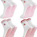 Jspupifip 2/4/5 Pairs Womens Embroidery Non Slip Pilates Yoga Socks | Cute Grippy Crew Socks Offered Fit Barre Workout Hospital Indoor Barefoot Daily Activities For Ladies