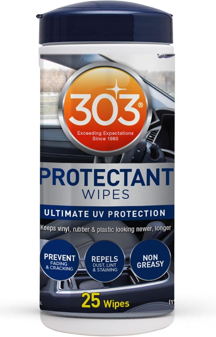 303 Products Automotive Protectant Wipes - Helps Prevent Fading & Cracking, Repels Dust, Lint & Staining, Superior UV Protection & Restores Lost Color, Exterior & Interior Car Cleaning Supplies (25 count)