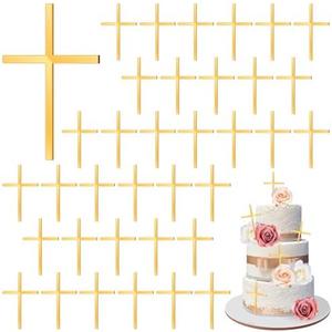 18pcs Baptism Cake Toppers Acrylic Cross Cupcake Toppers Gold Crossing Cake Charm for Baby Shower Birthday Wedding Party Christian Decorations