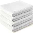 Encasa XO Kitchen Dish Towels Set | White | Waffle Weave and Flat Hand Tea Towel | 28"x18" | Quick Drying Reusable Cotton Washcloths | Multipurpose Lightweight Dishcloths Set of 4