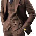 Retro Tweed Men Suits Herringbone Casual 3 Pieces Wedding Party Suit Set Prom Formal Tuxedo Wool Blend Slim Fit Blazer Sets, Brown, M