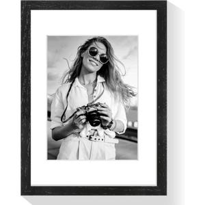 puthiac 9x12 Solid Oak Wood Picture Frame, Fits 6x8 with Mat or 9x12 Without Mat, Wall or Tabletop Display with Stand, Vertical or Horizontal, Plexi Front, 1 Pack, Black