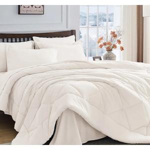 HEVUMYI Ivory Queen Comforter Set - 7-Piece All Season Bed in a Bag Queen, Ultra Soft Bedding Set with Comforter, Flat Sheet, Fitted Sheet, Pillowcases, Pillow Shams
