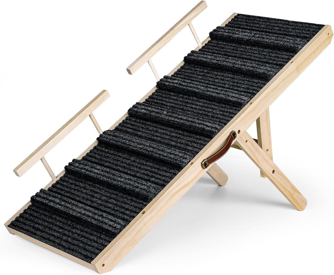 Ciconira Wooden Adjustable Dog Ramp, 39'' Long Portable Pet Stair Ramp with Non-Slip Rug Surface, 5 Adjustable Heights, 16" Extra Wide Folding Dog Car Ramps for SUV, Bed, Couch, Hold up to 165 lbs