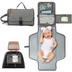 Happy Nest Portable Changing Pad for Baby - Memory Foam Diaper Changing Mat with Wipes Pocket, Waterproof PEVA & Easy Clean - Compact Fold, Stroller & Shoulder Strap - Travel Diaper Clutch for Newborn