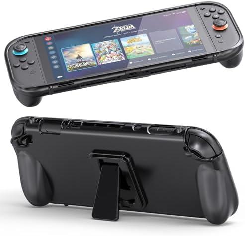 TCMOT Protective Case with Stand for 2025 Nintendo Switch 2, TPU Grip Integrated Cover Accessories, Compatible with Joy-Con Grip Design, Black