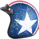 GJH 3/ 4 Open Face Motorcycle Helmet Vintage Retro Style with Visor Men & Women Bobber Scooter ATV Cruiser DOT Approved Bold Star-Spangled Design-181-XL