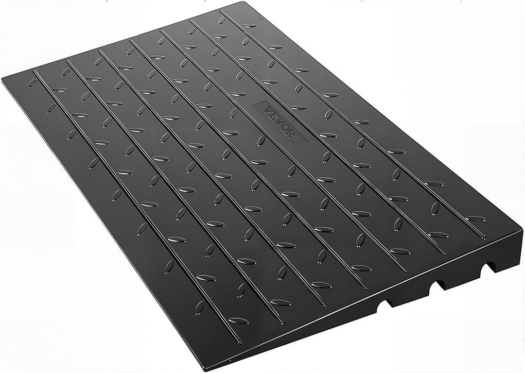 VEVOR 3" Rise Rubber Threshold Ramp, 3 Channels Cord Cover Door Ramp, No-Slip Surface, 2200 Lbs Load Capacity Rubber Ramp for for Home Doorways Driveways Curb Home Steps, 41.8" L x 24" W x 3" H, 53lbs