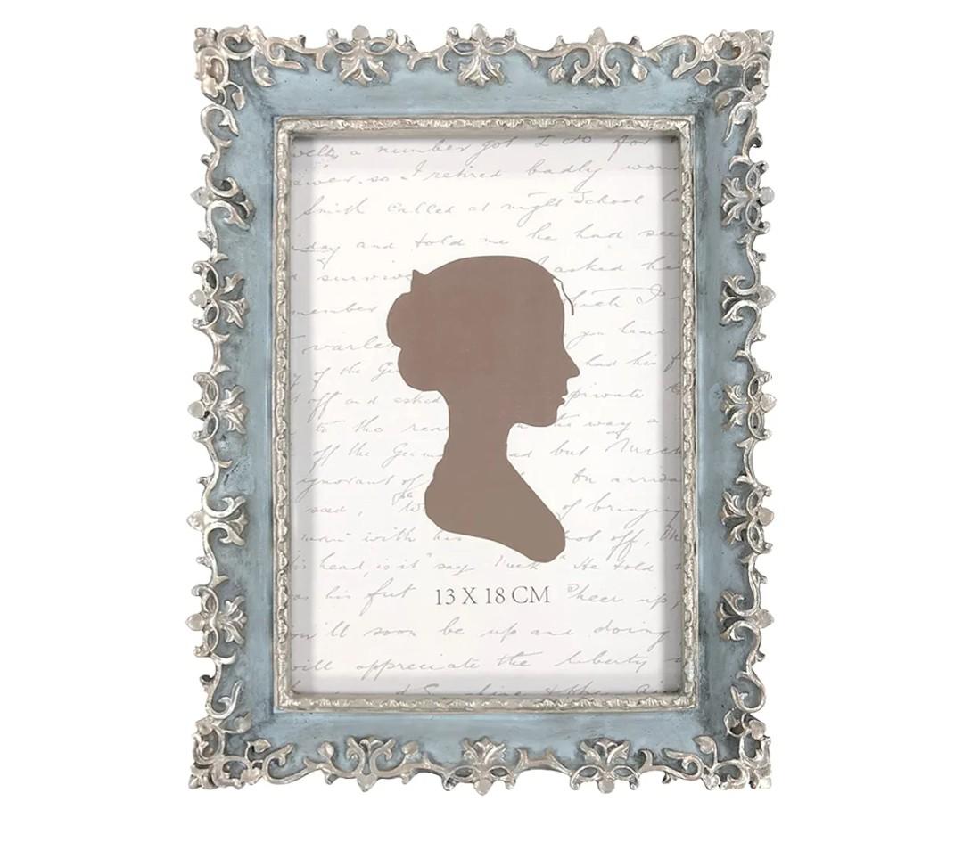 AELS 5x7 Inch Vintage Picture Frame, Elegant Antique Photo Frames with Glass Front, Photo Display, Tabletop Wall Hanging, Gift Ideas, Vine Pattern, Silver & Light Blue 10x15