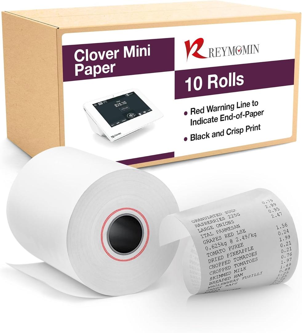 Receipt Paper for Clover Mini and Clover Mobile Thermal Printer - Receipt Paper Rolls Compatible with Clover Mini POS models C200, C300, C301, C302, C305, 10 Rolls 