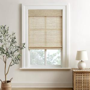 HOMEIDEAS 100% Ramie Cordless Roman Shades for Indoor Windows, W32 X L60