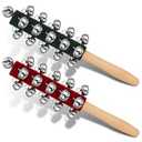 2 Pcs Christmas Hand Jingle Bells Wooden Handle Sleigh Bells Christmas Stick Jingle Bells Shaker Rattle Musical Percussion Handheld Bells Holiday Xmas Gifts (red,green)