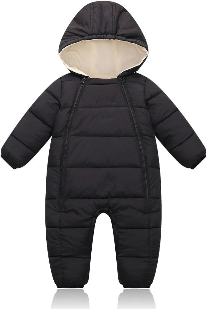 Infant Toddler Snowsuit Cute Newborn Winter Coat Warm Hooded Jumpsuit for Boys Girls 0-24 Months (3-6 Months, Black)
