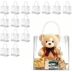 Ehpiern Clear Gift Bags, 15PCS Party Favor Goodie Bags with Handles 5.9X6.3 Inches, Reusable PVC Gift Wrap Bags Bulk for Merchandise, Retail, Boutique, Party Favors, Wedding, Birthday
