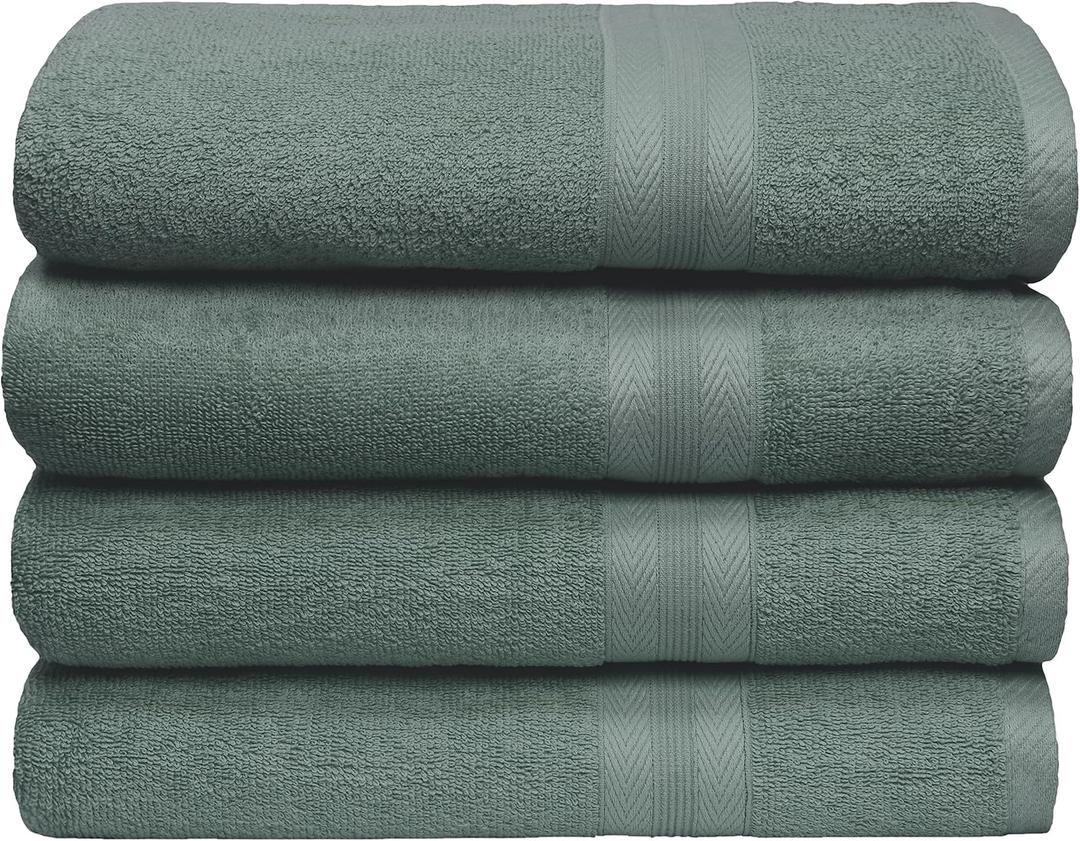 BOUTIQUO Premium Cotton 4 Pack Bath Towel Set - 100% Pure Cotton - 4 Bath Towels 27x54 - Ideal for Everyday use - Ultra Soft & Highly Absorbent - Jade