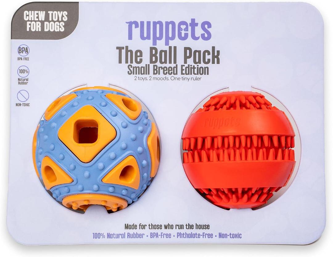 Treat Ball Small Dogs 2 Pack Puzzle Toy BPA Free | treat dispensing toy, mental stimulation, enrichment toy, anxiety relief, French Bulldog, Chihuahua, Dachshund, BPA free