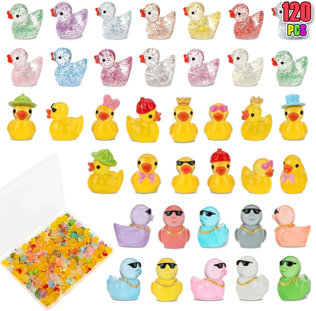 120 Pcs Mini Resin Ducks, Tiny Animals Figures to Hide Small Little Plastic Miniature Ducks Bulk for Dollhouse Decor Home Office Potted Fish Tank Aquarium Landscape Micro Fairy Garden Accessories