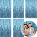5 Pack Foil Curtain Backdrop Blue Metallic Tinsel Foil Fringe Curtains Photo Booth Props for Birthday Wedding Engagement Baby Shower Bachelorette Christmas Holiday Celebration Party Decorations