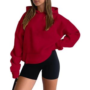 onlypuff Hoodies for Women Red Oversized Sweatshirts Hooded Pullover Casual Workout Soft Fall Fashion Outfits Winter Clothes S