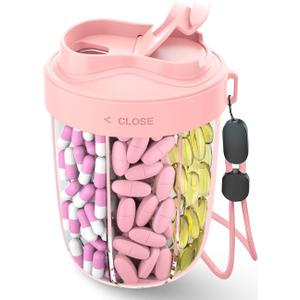 Large Pill Organizer,Supplement Organizer for 7 Different Vitamins,Pill Dispenser with Anti-Mixing Design,Easy to Retrieve Meds,Includes 20 Pcs Labels,Travel Pill Organizer(Pink)