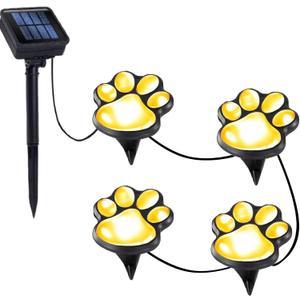 Paw Print Solar Lights - Outdoor Garden Decoration Waterproof, Cat Dog Animal Set (4), Pet Cemetery, Grave Memorial, Gifts for Pet Lovers (Warm White)