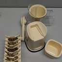 SUSTEAS Rotary Cheese Grater with Handle - Vegetable Shredder with 5 Well-designed Blades & Strong Suction Base,Round Mandoline Slicer & Food Chopper for Kitchen,with Blade Storage Box (Beige)