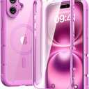 Diaclara Magnetic Designed for iPhone 16 Plus Case,[Full Camera Protection] 360 Clear Bumper Compatible with MagSafe Built-in Screen Protector for 16 Plus case,Magnetic Rose Purple