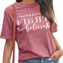 Breast Cancer Shirts for Women: Pink Ribbon T Shirt Cancer Fight Tops Inspirational Short Sleeve Tees (Pink, S)
