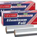 Urban Box Co.Standard Aluminum Foil Roll 12" x 1000 ft (2 Pack), Commercial Grade Silver Foil Wrap, Heat Resistant,Tear -Resistant, Extra Strong for Catering, Baking, Cooking & Food Service Use