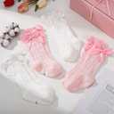 Jspupifip 4 Pairs Baby Girls Knee High Socks Newborn Girl Bow Ruffle Long Infant Non-Slip Socks