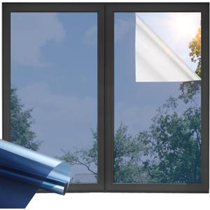ADD.HERES One Way Window Privacy Film, Sun Blocking Anti UV Reflective Static Cling, Window Tint for Home and Office, No Glue Garage Solar Paper, Blue Silver, 23.6" x 78.7"