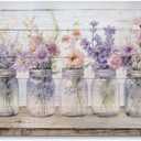 Farmhouse Decor Wall Art Purple Pink Flowers Painting Prints Watercolor Floral Plants Picture Still Life Wall Decor Framed Artwork for Girls Room Bedroom Bathroom Home Office Decoration - 18x24 Inch