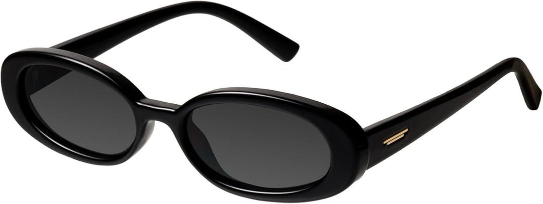 mosanana Retro Tiny Oval Sunglasses for Women with Small Face Narrow Style MS52360 (C1 Black)