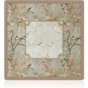 Vintage Chinoiserie Cherry Blossom Mahjong Mat 31.5 x 31.5 in, Cottagecore Botanical Floral Bird Anti Slip and Noise Reduction Game Table Cover for Mahjong Dominoes Card Board Tile Games