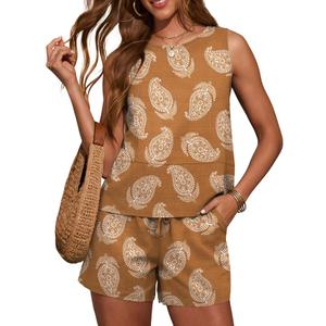 LOMON Women's Trendy 2 Piece Outfits Shorts Sets Summer Crew Neck Sleeveless Tank Top and Bottom Matching with Pockets 2026 L