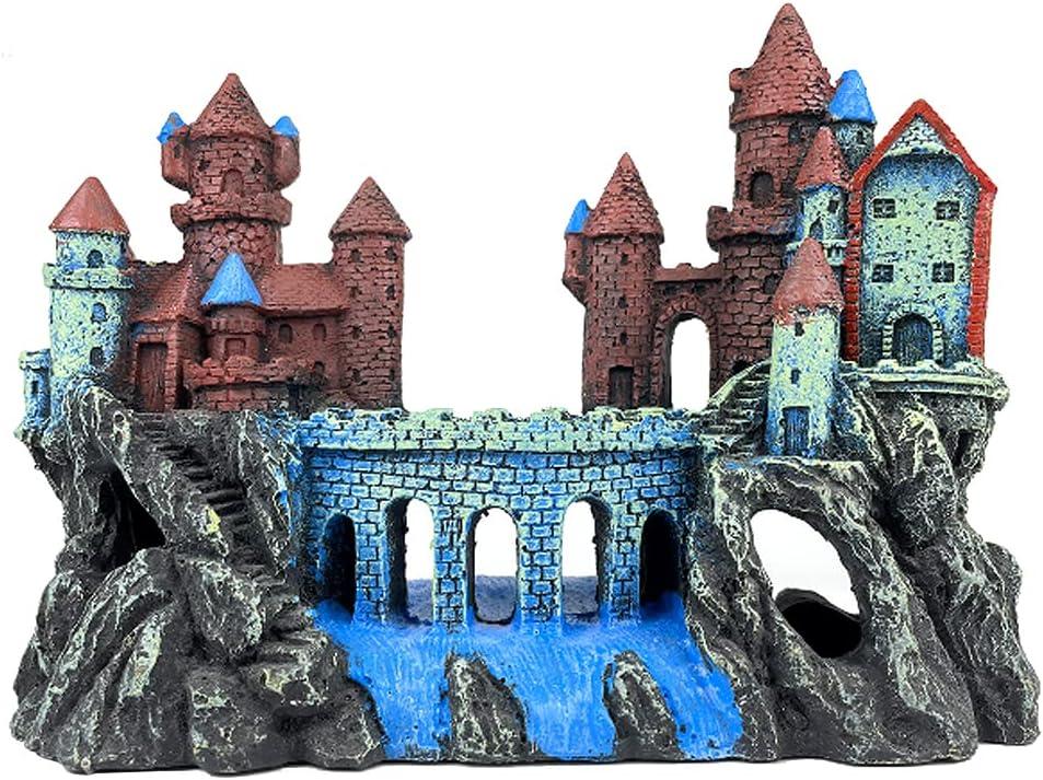 Aquarium Castle Decoration for Fish Tank Castle Cave Hideouts House Plants Supplies Accessories Safe for Freshwater and Saltwater Fish Tanks  Medium (Brown) (Age-of-Magic Wizards Castle [ Brown ])