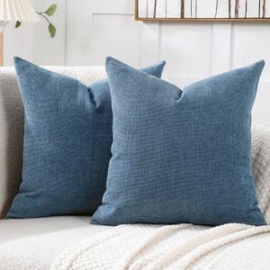 Jepeak 18x18 Inch Decorative Chenille Throw Pillow Covers, Pack of 2 Cozy Concise Pillow Cases Soft Farmhouse Modern Square Cushion Cover for Sofa Couch Bed Home Decor, Steelblue