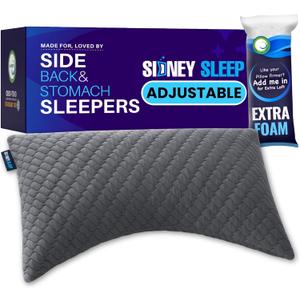 Sidney Sleep Bed Pillow for Side and Back Sleepers - Adjustable Filling - Memory Foam Pillow for Neck and Shoulder Pain - Customizable Loft - Queen Size - Additional Foam Bag Included (Grey) (Queen (Pack of 1))