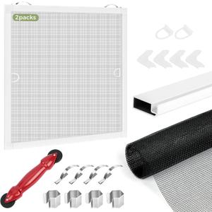 FLYZZZ 2-Pack Window Screen Frame Kit, Heavy-Duty DIY Window Screen Replacement Kit Up to 48" x 48" with Upgraded Aluminum Frame (125g/m), Full Tool Set & Easy-Install Clips