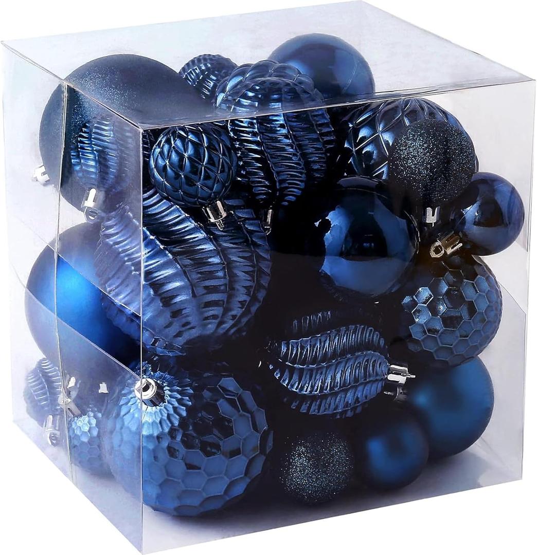 Christmas Balls Ornaments -36pcs Shatterproof Christmas Tree Decorations with Hanging Loop for Xmas Tree Wedding Holiday Party Home Decor,6 Styles in 3 Sizes(Blue)